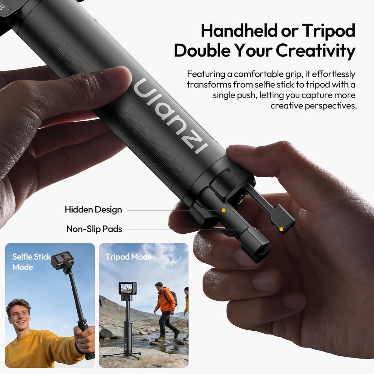 ULANZI MT98 2 en 1 Selfie Stick y trípode para cámara de acción, montaje de