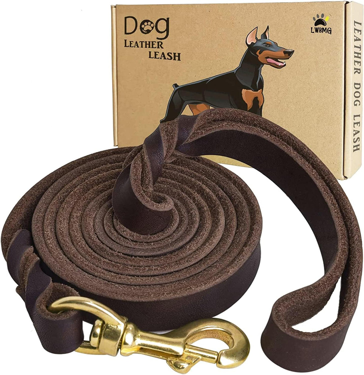 LWBMG Correa de cuero para perro de 8 x 3/4 pulgadas, correas de perro para perros grandes, resistentes, fuertes y suaves, hechas a mano, trenzadas a mano, correa de cuero cómoda para perros grandes