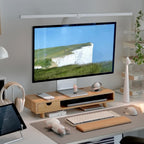 Soporte elevador de bambú para monitor con cajón