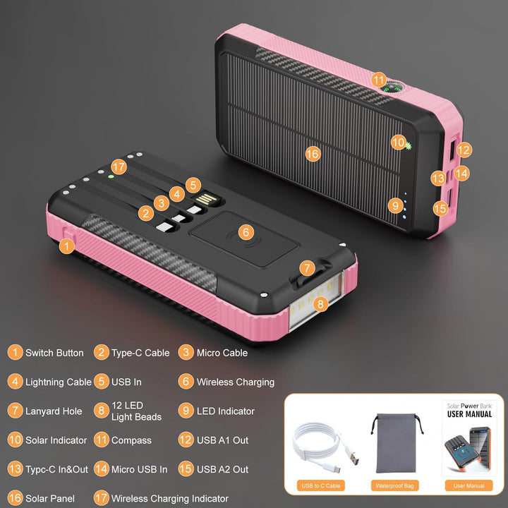 Wreaoves Cargador inalámbrico Protable del banco de la energía sola...