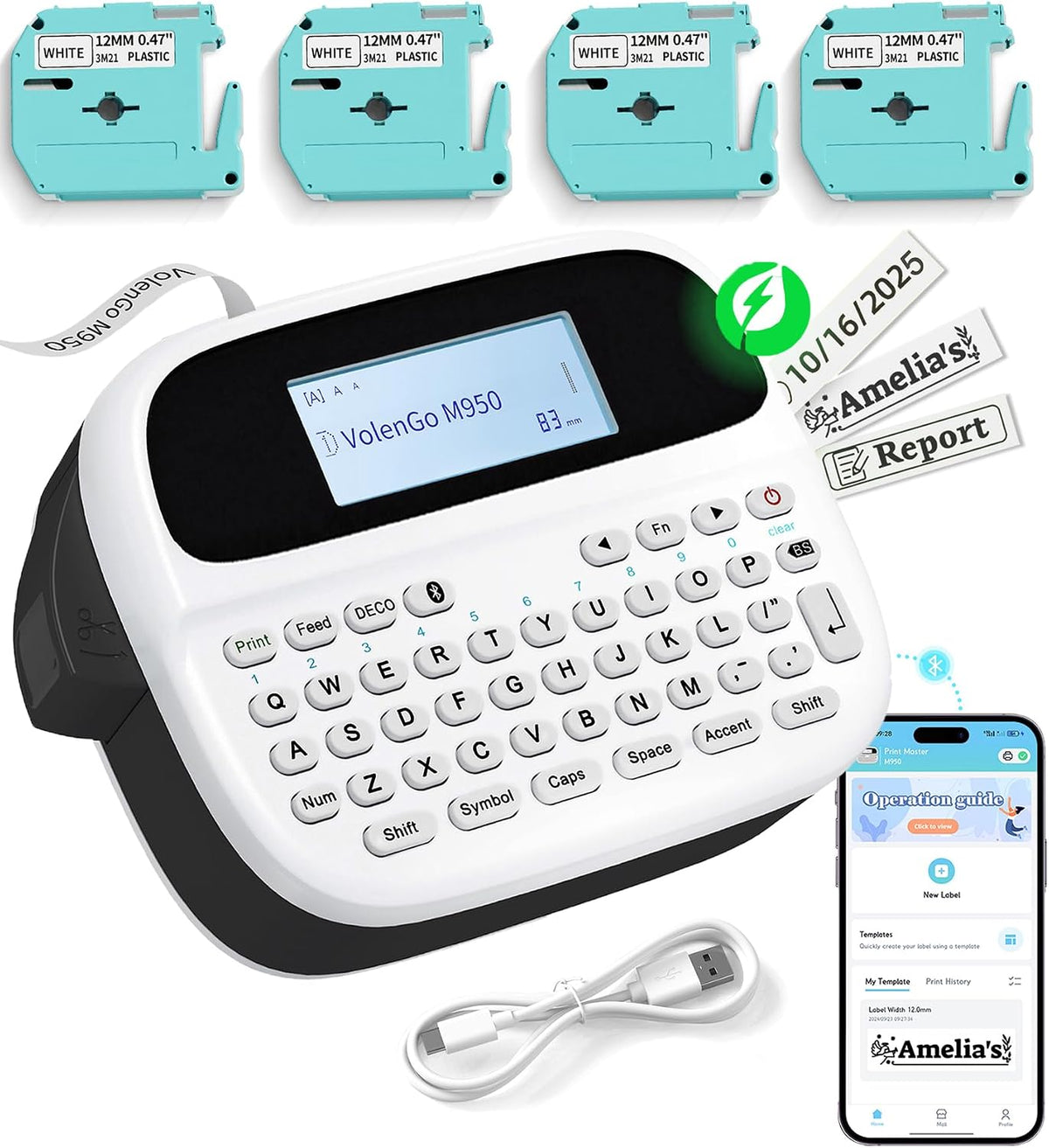Máquina etiquetadora con cintas, etiquetas recargables impermeables