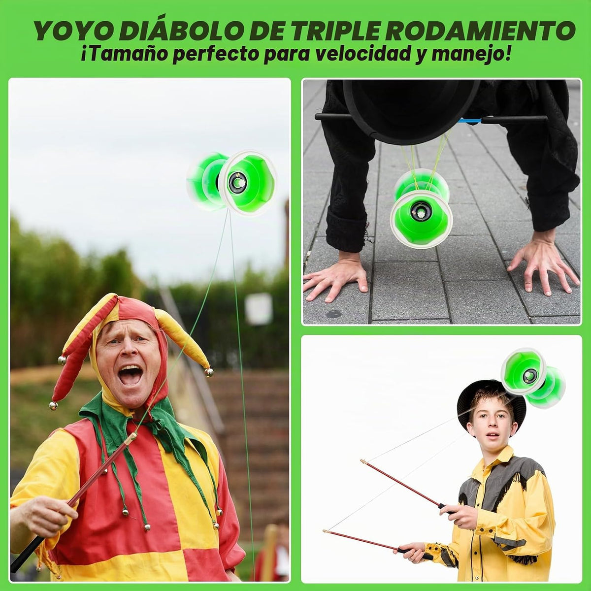 MAGICYOYO Pro Triple Rodamiento Diabolo Tamaño Mediano 5" Azul. Juguete de Yoyo Chino con 2 Pares de Palos de Carbono + 2 Cuerdas Extra + 1 Bolsa de Malla, Yoyo Chino Diabolo de Altas Prestaciones