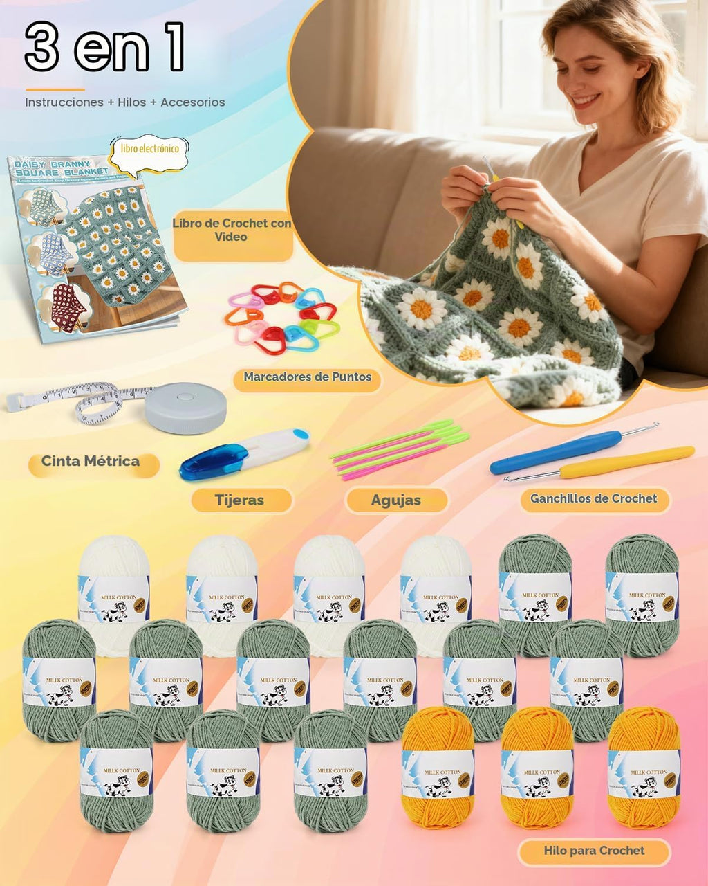 Coopay Crochet Kit para Beginners, Easy Granny Square Crochet Blanket Kit