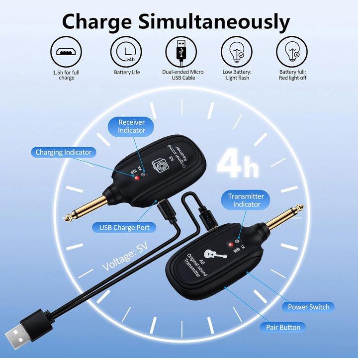 INGPARTNER Sistema de guitarra inalámbrico A8 UHF, 2 modos, batería...