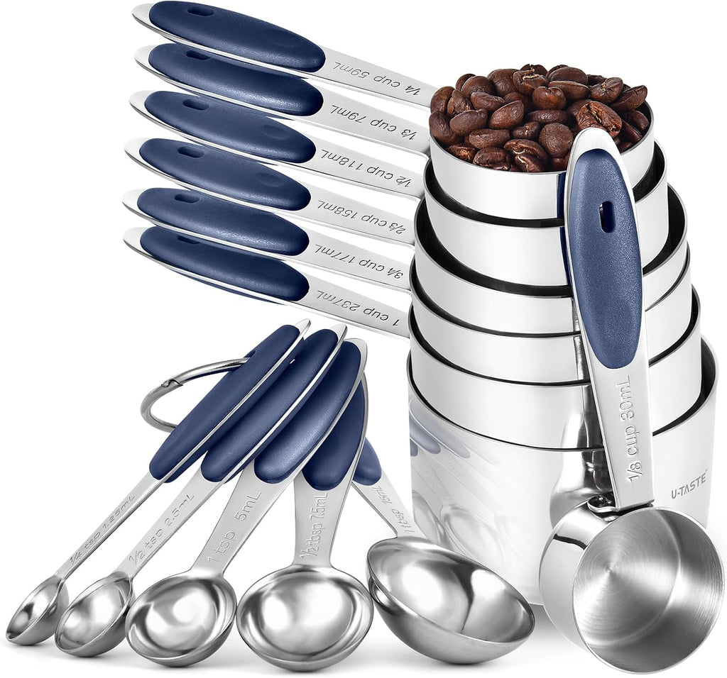 U-Taste - Juego de cucharas medidoras de acero inoxidable 18/8, 12 unidades, azul medianoche