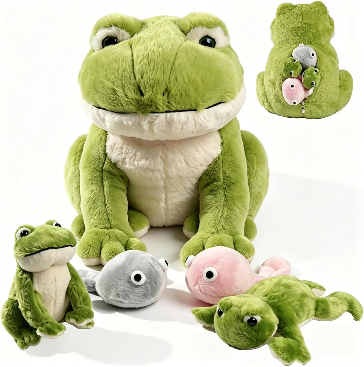 Animal de peluche de rana verde, rana grande de 12 pulgadas, 2 ranas