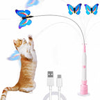 Varita eléctrica de mariposa para gatos de interior, juego automático giratorio de 360 grados con 2 modos y toque para despertar, base de succión lavable recargable, 3 recambios de mariposa
