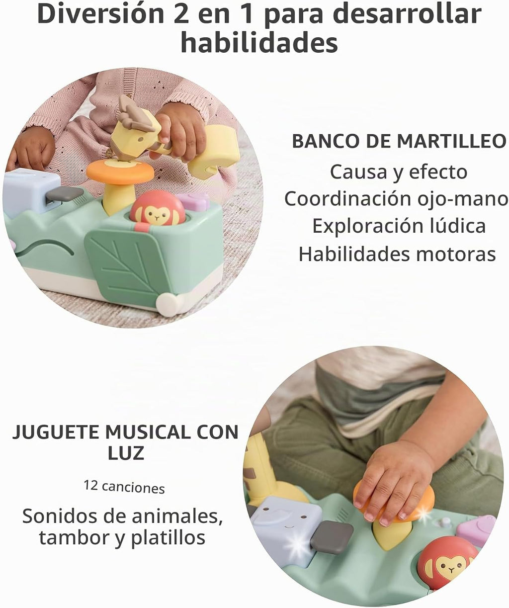 Skip Hop Tiempo boca abajo y juego sentado causa y efecto desarrollo musical para bebé juguete con 12 sonidos de animales, luces, música y 6 actividades, maravillas geométricas 2 en 1, banco de