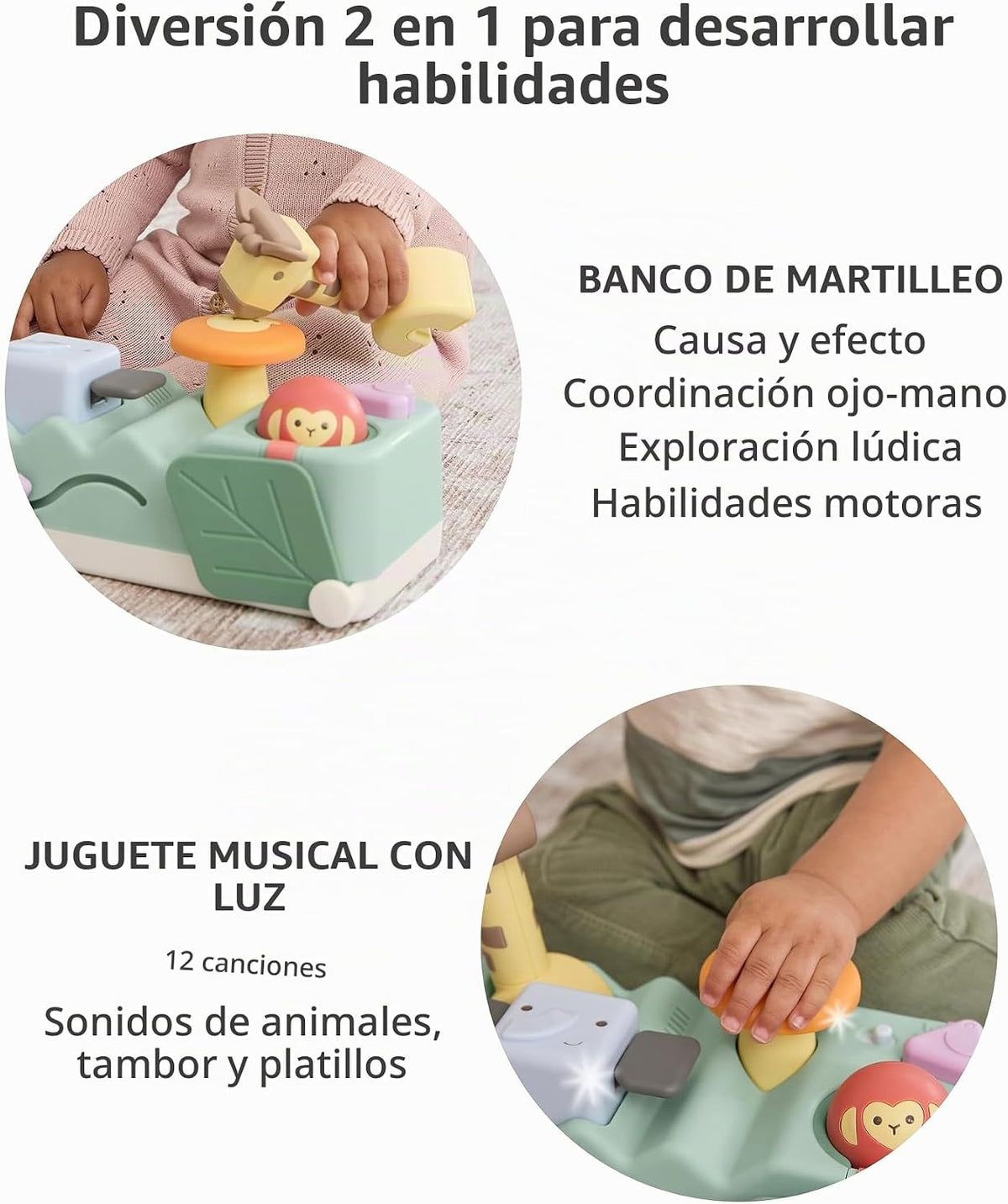 Skip Hop Tiempo boca abajo y juego sentado causa y efecto desarrollo musical para bebé juguete con 12 sonidos de animales, luces, música y 6 actividades, maravillas geométricas 2 en 1, banco de