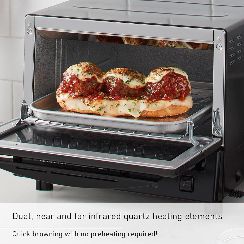 Panasonic FlashXpress - Horno tostador de mostrador, tamaño compacto de 4 rebanadas con calefacción infrarroja doble, 6 opciones de cocción automática y control preciso de temperatura, 1300W