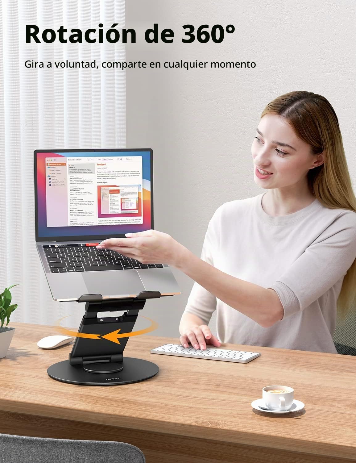 Nulaxy - Soporte telescópico giratorio de 360 grados para computadora portátil, altura ajustable, diseño giratorio y extraíble, elevador ergonómico para computadora portátil, compatible con todas las
