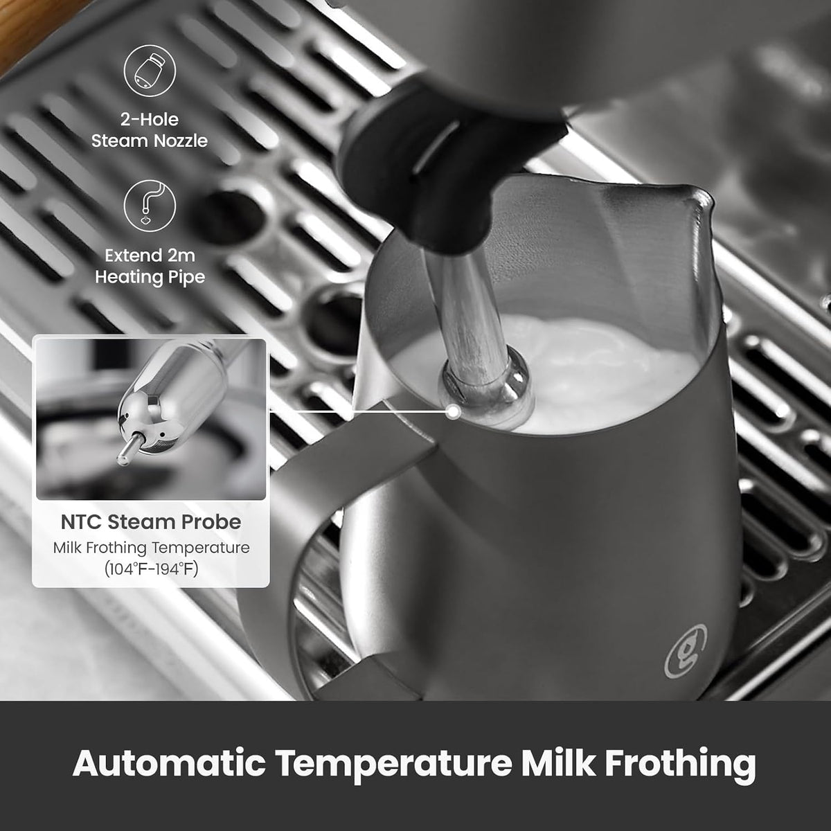 Gemilai G3028A - Máquina de café expreso, cafetera profesional de 15 bares con presión ajustable y espumador de leche automático, doble PID y caldera de 18.6 fl oz, tanque de 57 onzas, acero inoxidable para capuchino, gris latte