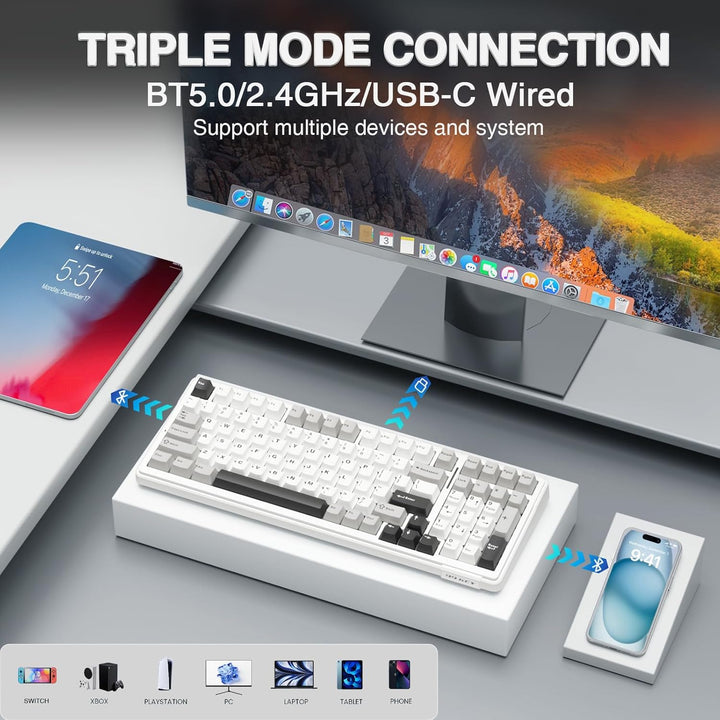 AULA Teclado mecánico inalámbrico F99, triple modo BT5.0\/2.4GHz\/U...
