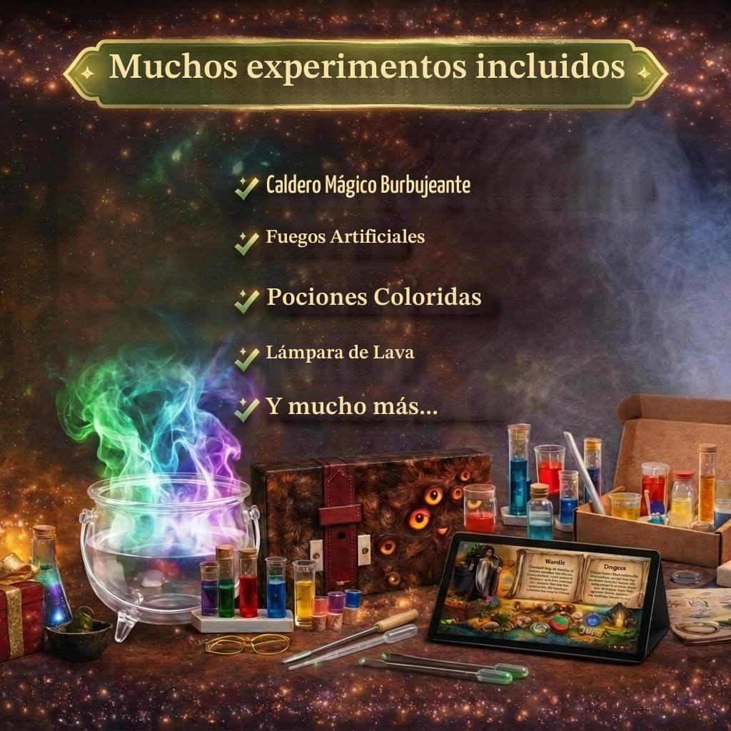 Lámpara Science4you Magic Potions - Kit de hacer pociones para niños, crea y mezcla tus propias pociones mágicas, juguete de caldero mágico para niños de 7, 8, 9, 10, 11, 12 años o más, juego de juguete mágico y manualidades, regalo original para niños y