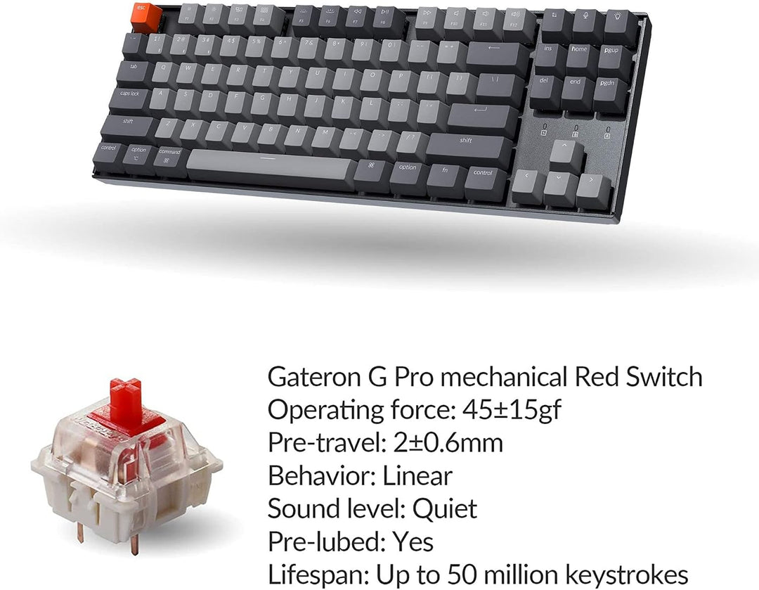 Keychron Teclado mecánico inalámbrico K8 Tenkeyless para Mac, retro...