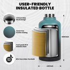 RAYMYLO Botella de acero inoxidable|Aislamiento al vacío de triple pared (fría por hasta 48 horas)|A prueba de fugas|Sin BPA|De 64 oz|Cuerda de paracaídas|Tapa con boquilla y popote