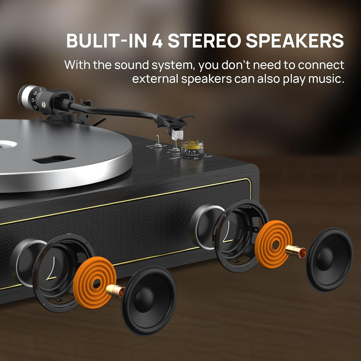 Seasonlife® Reproductor de discos todo en uno con 4 altavoces y Bluetooth