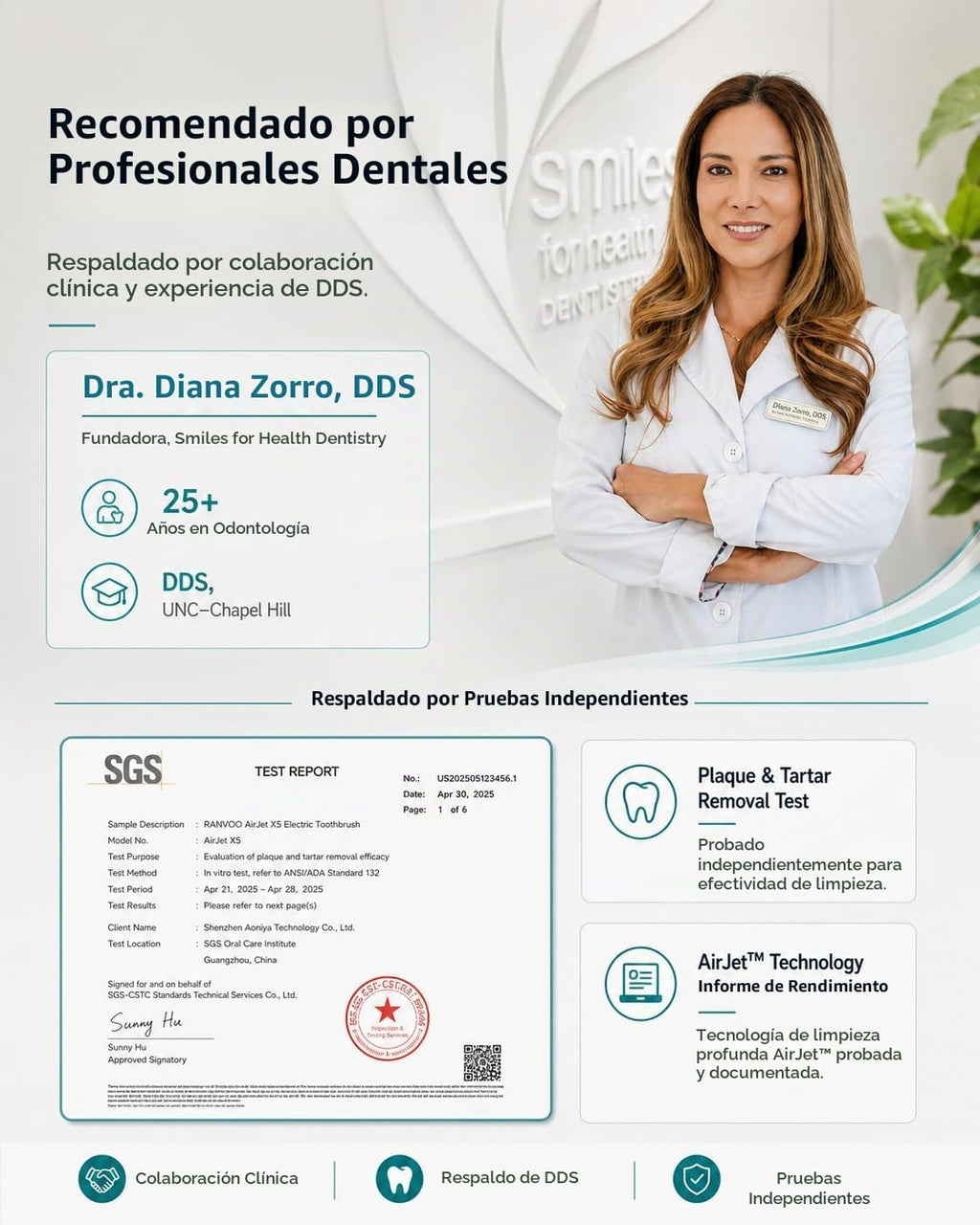 RANVOO AirJet X5 Cepillo de dientes eléctrico, recomendado por dentistas, gris