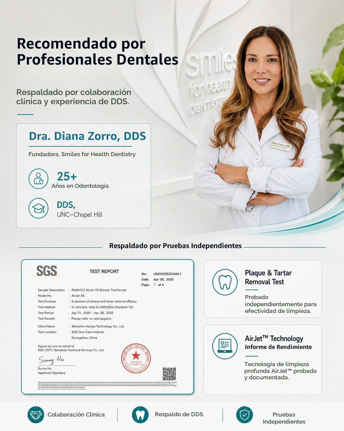 RANVOO AirJet X5 Cepillo de dientes eléctrico, recomendado por dentistas, gris