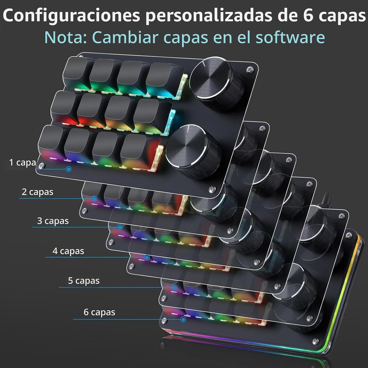 Koolertron Teclado programable macro, teclado mecánico programable con una mano, interruptor azul RGB intercambiable en caliente, 12 teclas 2 botones retroiluminado teclado para trabajar y jugar, negro