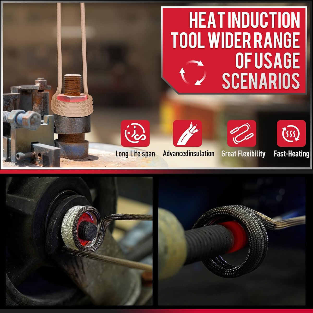 Perno de calentador de inducción 1300 W 110 V, kit de herramientas de extracción de calentador de perno de inducción con 10 bobinas para extracción de tornillos oxidados, rojo