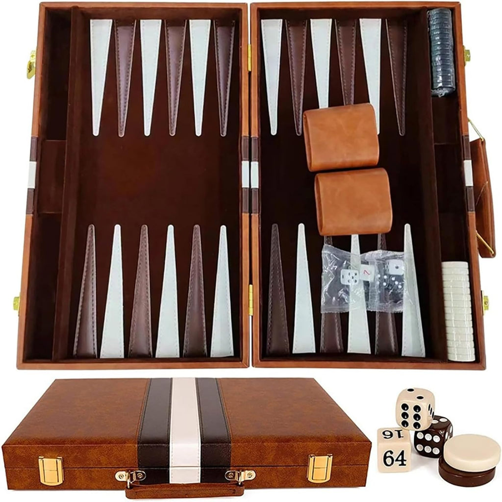 Juego de backgammon portátil de 15 pulgadas con tablero plegable y estuche