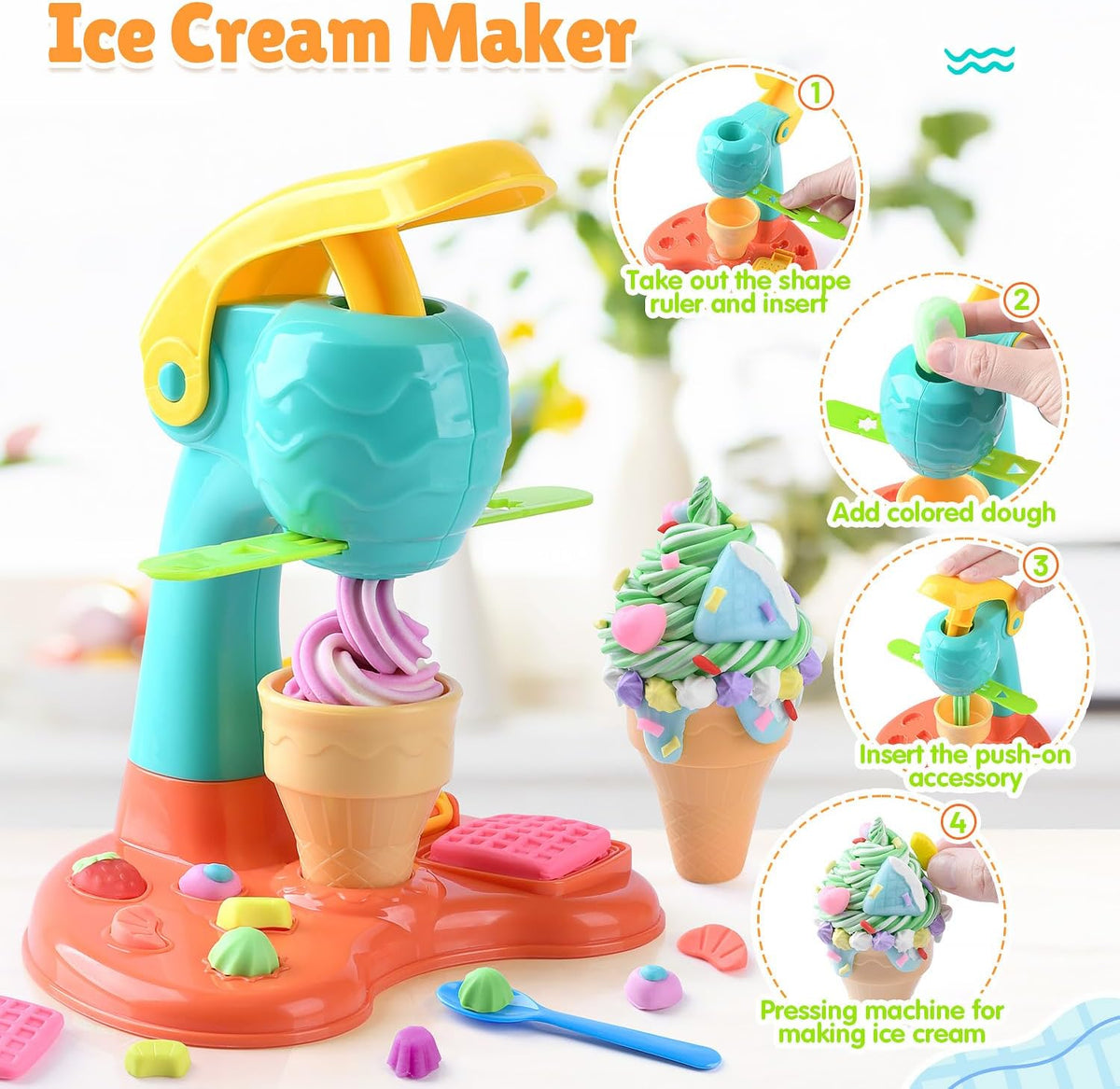 PLAY Juego de Masa de Arcilla con Máquina para Hacer Helados/Máquina para Hacer Fideos/Molde para Helado Banana Split Creaciones de Cocina Artes y Manualidades Juguetes de Comida de Juego Kit de
