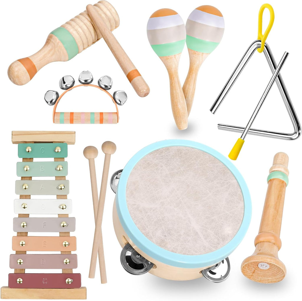 Kids Musical Instruments Set, Neutral Colors Wooden Montessori Toys