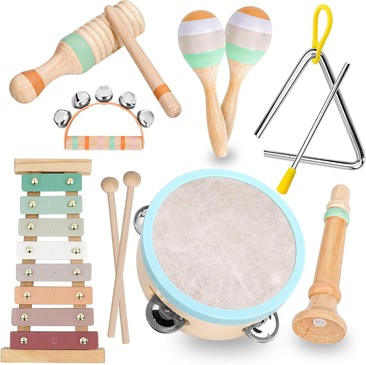 Kids Musical Instruments Set, Neutral Colors Wooden Montessori Toys