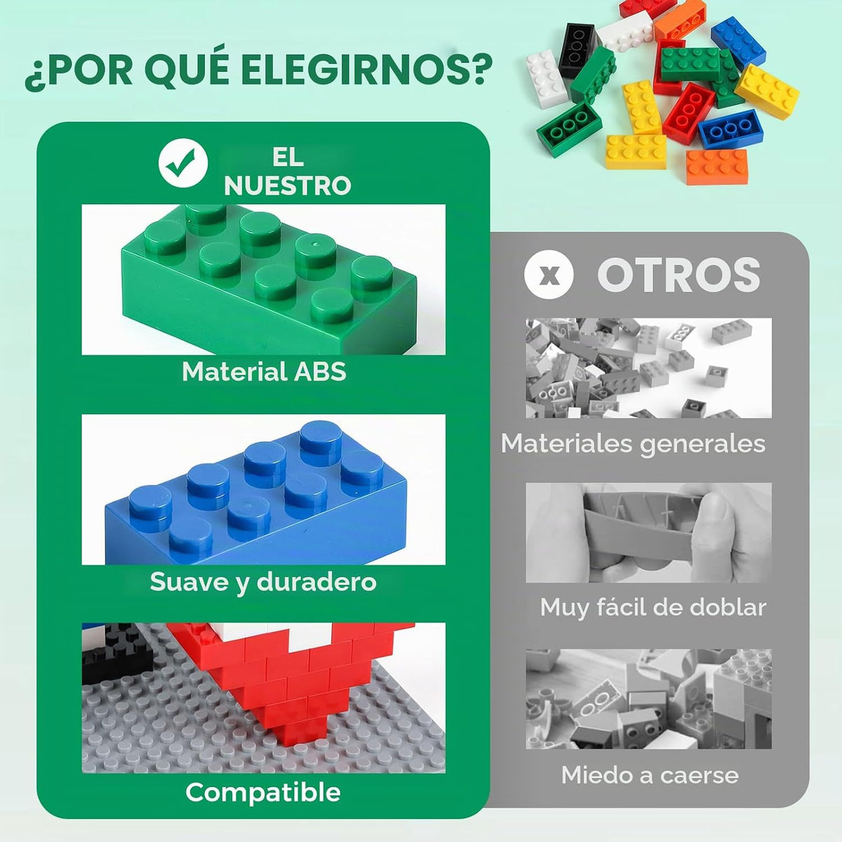 HUIZDQ 500 ladrillos de construcción clásicos y 1 placa base gris, 7