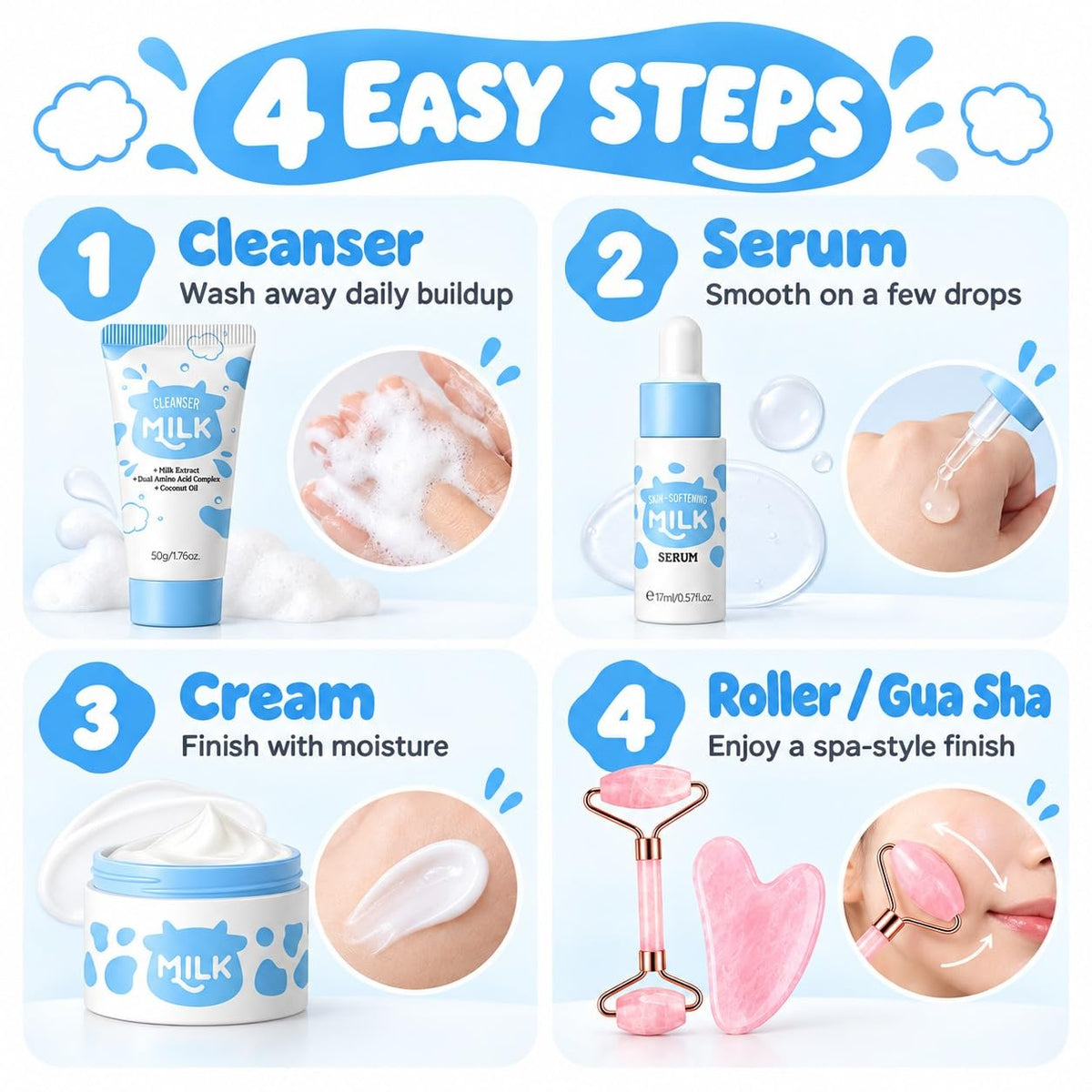 Juego de cuidado de la piel con leche para niños y adolescentes