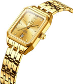 OLEVS Reloj de mujer de oro de acero inoxidable, reloj de cara cuadrada pequeña con decoración de diamantes, reloj de vestir de cuarzo analógico de lujo para mujer, reloj de pulsera impermeable con