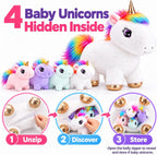 Animal de peluche de unicornio con bebés, conjunto familiar de felpa suave para mamá, lindo juguete de caballo arcoíris, peluche de animales de fantasía, regalo para niños, niñas, niños y
