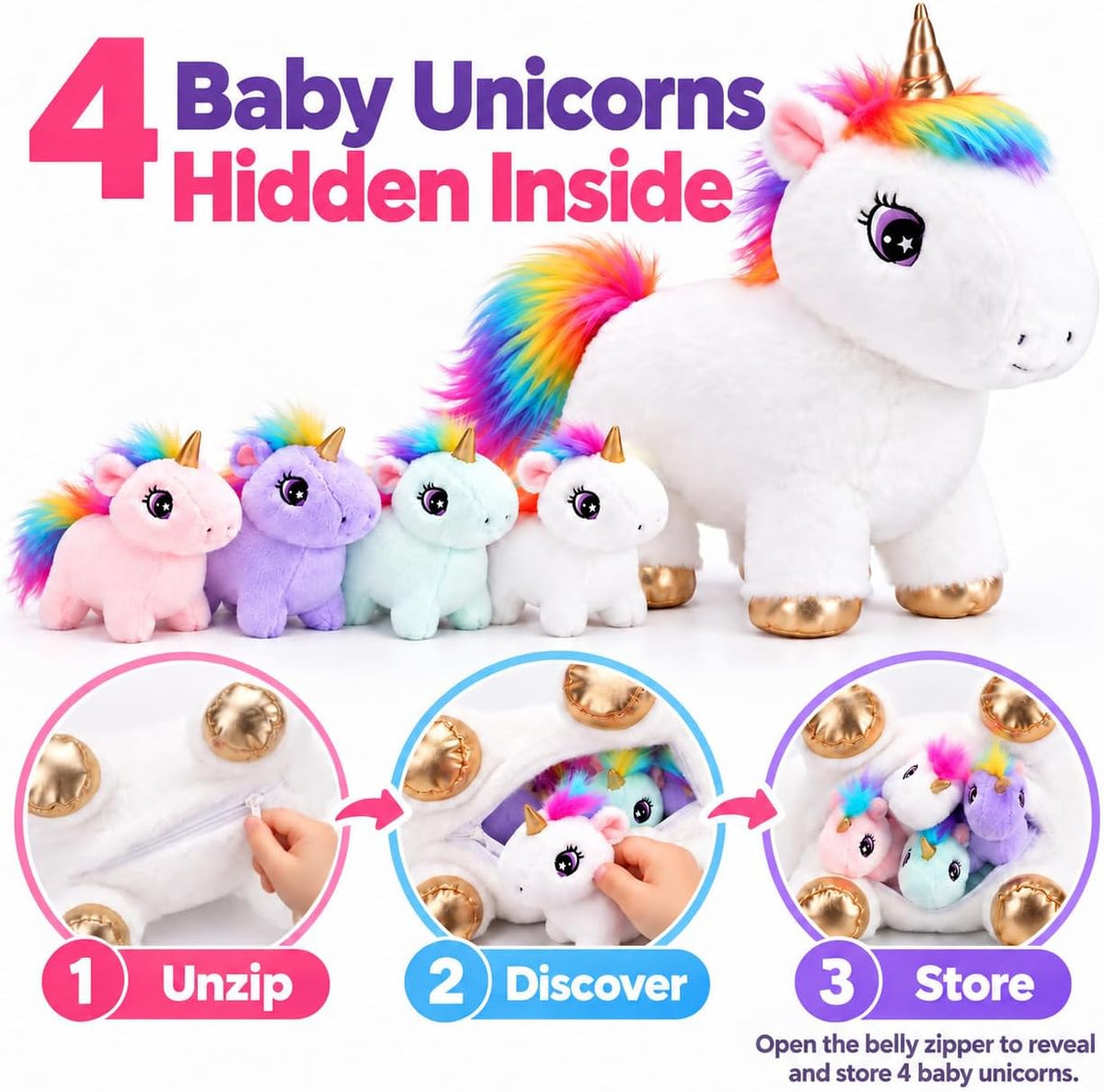 Animal de peluche de unicornio con bebés, conjunto familiar de felpa suave para mamá, lindo juguete de caballo arcoíris, peluche de animales de fantasía, regalo para niños, niñas, niños y