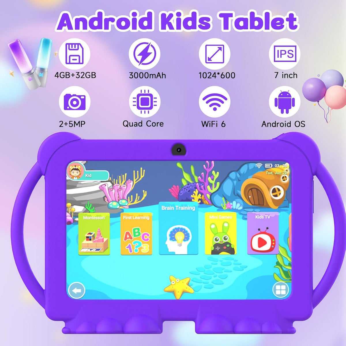 Tablet para niños 7 pulgadas para niños y niñas, tabletas Android p...