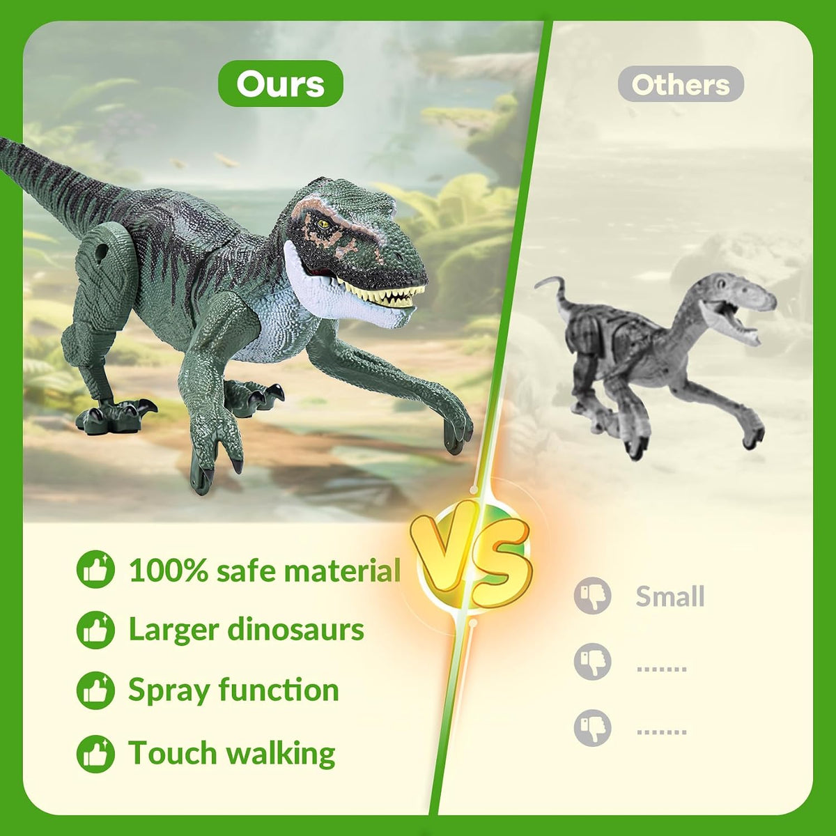VERTOY Juguete de dinosaurio T-Rex RC gris con luz de rugido de aerosol