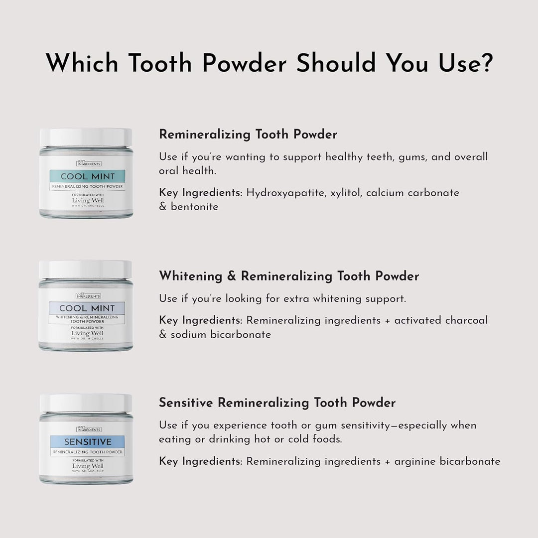 JUST INGREDIENTS Polvo de dientes remineralizante, sin flúor, 1 oz...