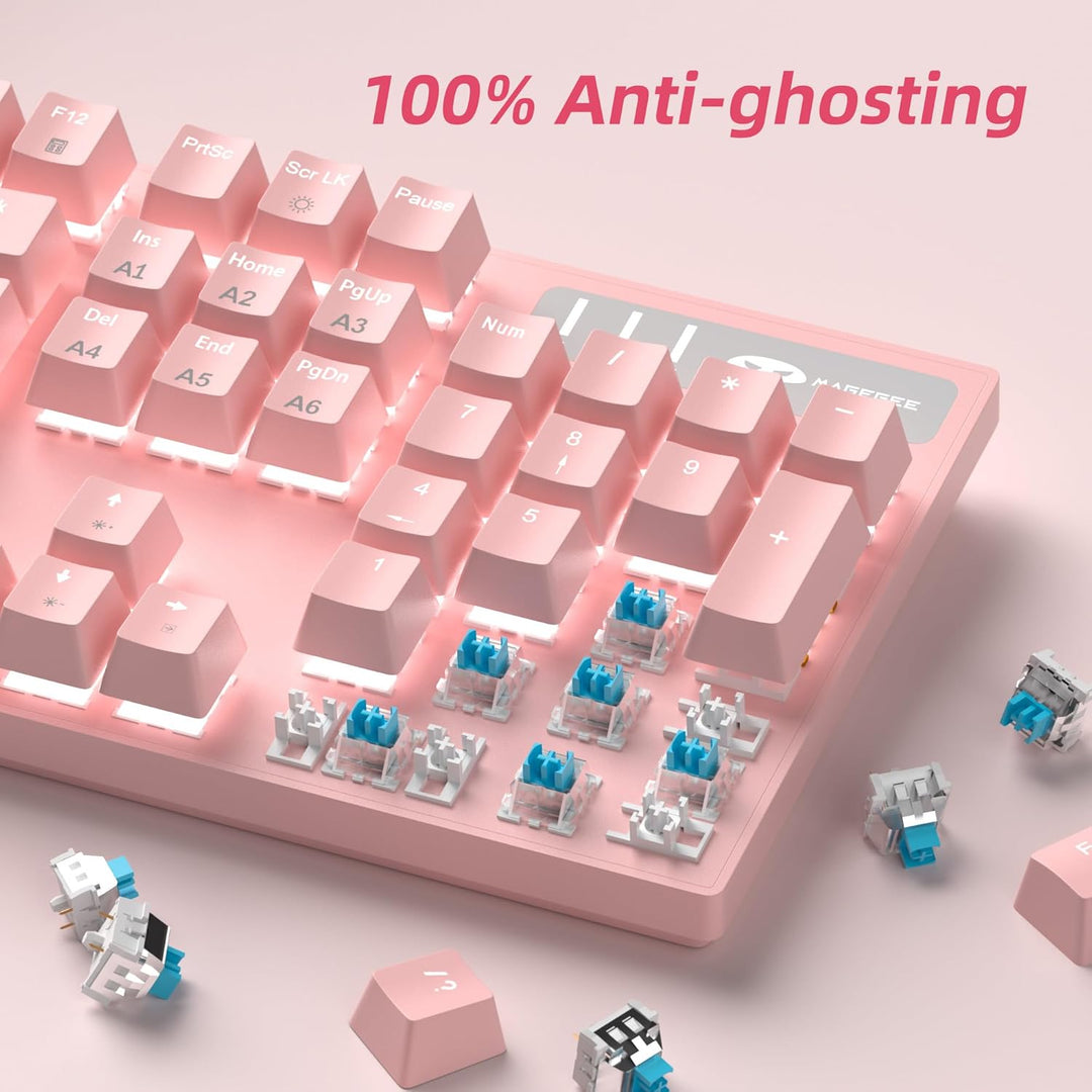 MageGee Teclado para juegos rosa con cable USB, nuevo teclado mecán...