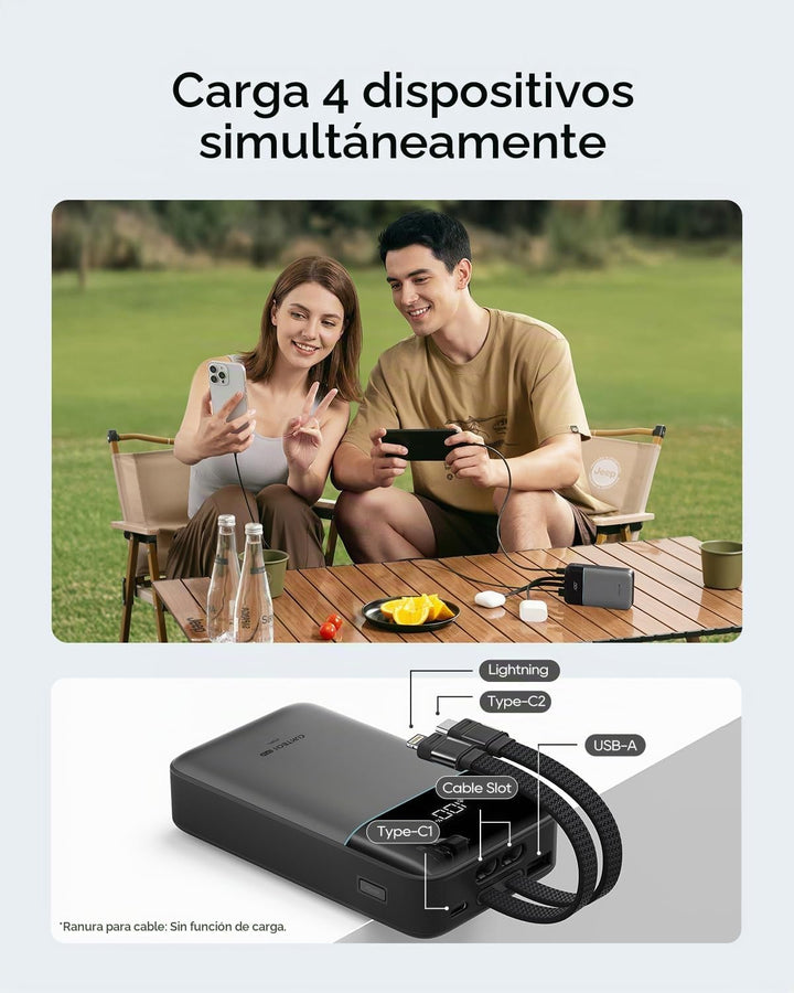 CUKTECH Banco de energía de 20,000 mAh, cables Lightning USB-C y MF...