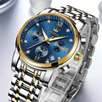 OLEVS Relojes de Oro para Hombres Reloj de Pulsera de Lujo a Prueba de Agua Gran Cara Elegante Acero Inoxidable Analógico Cuarzo Fecha Cronógrafo Luminoso Lectura Fácil Relojes de Negocios Regalos para Hombres Graduación