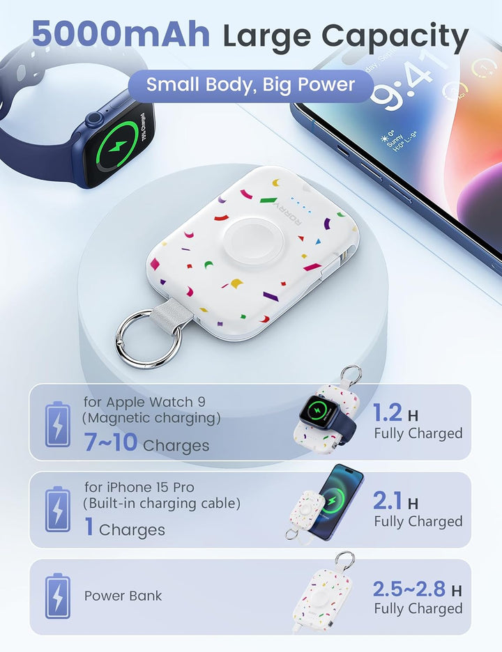 RORRY Cargador portátil, batería externa de 5000 mAh con cables int...