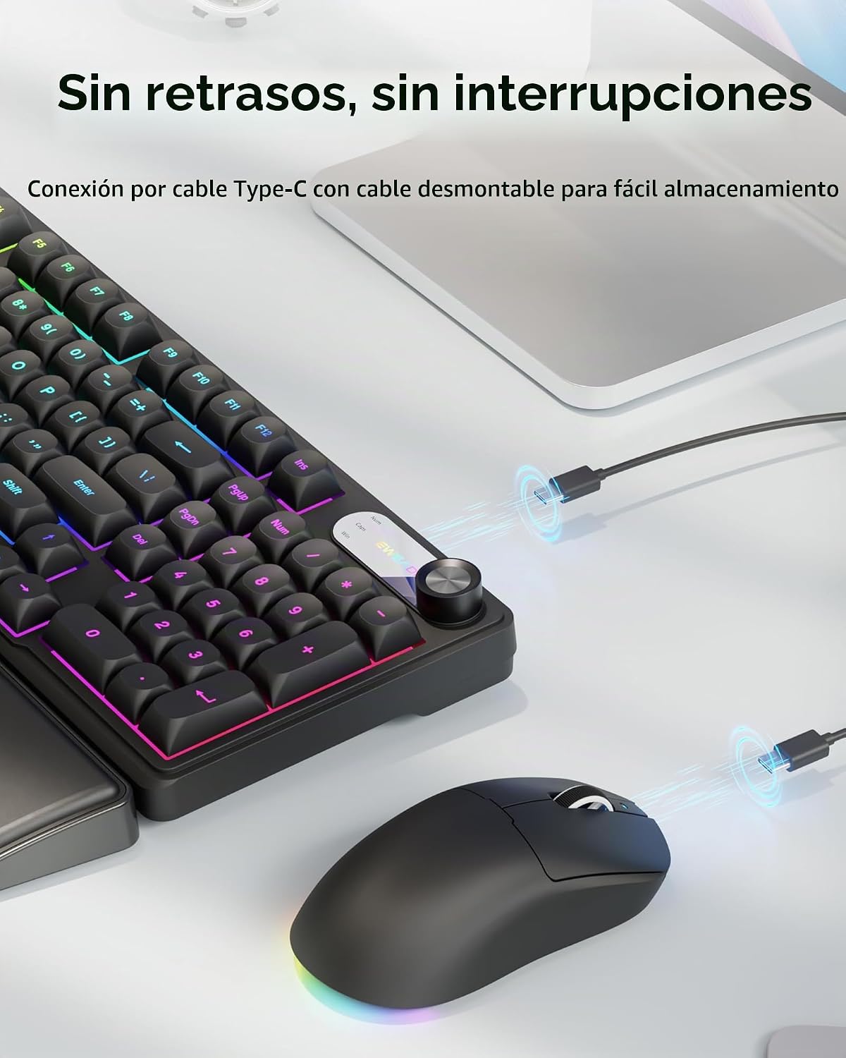 EWEADN Combo de teclado y mouse con cable con reposamuñecas desmont...