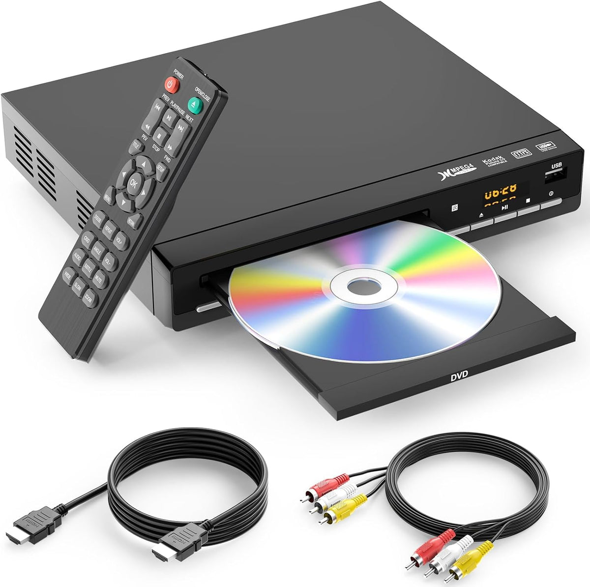 Reproductores de DVD para TV con HDMI, Reproduce Todas las Regiones y Formatos, Reproductor de CD para el Hogar, Soporta Vídeo 1080P/CD/DVD/VCD/JPEG/USB, Control Remoto, Cables HDMI y RCA Incluidos