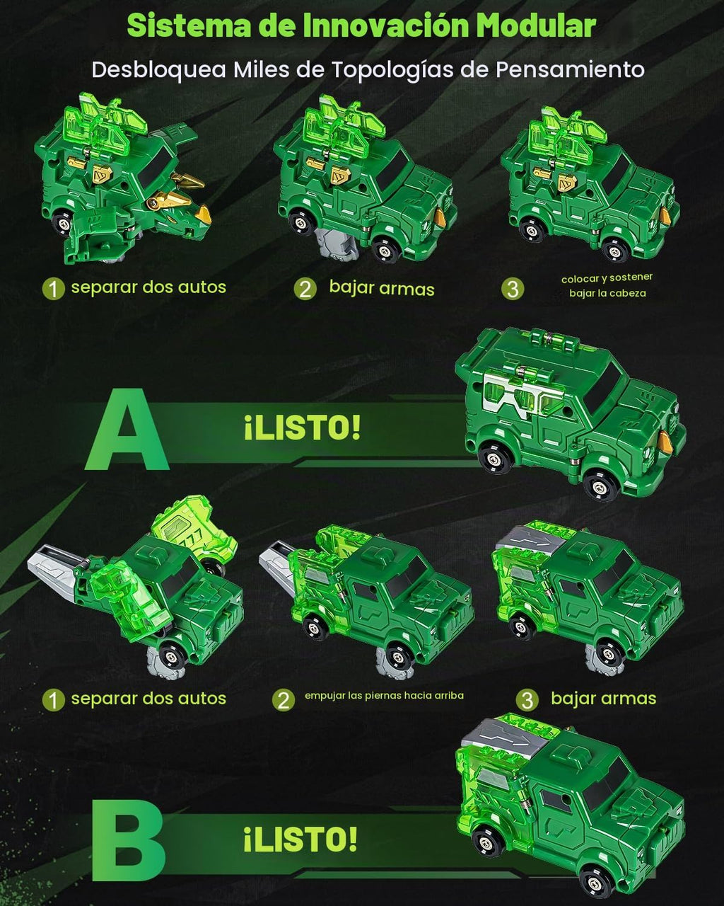 Juguete de automóvil de dinosaurio transformador de colisión, 2 autos magnéticos que se transforman en juguetes de dinosaurio, juguete de robot dinosaurio para niños a partir de 3 años, juguetes de