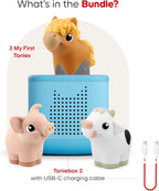 Toniebox 2 My First Farm Bundle para niños de 1 años en adelante, con vaca, caballo y cerdo suaves y exprimibles, azul cielo