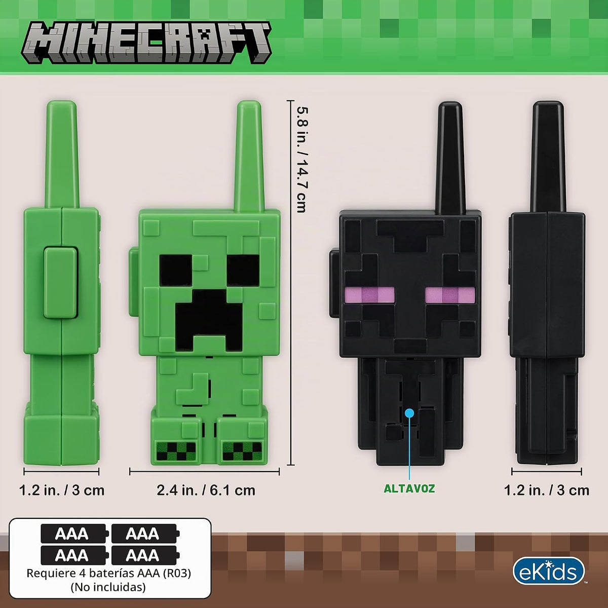 eKids Minecraft Walkie Talkies para niños, juguetes de interior y exterior