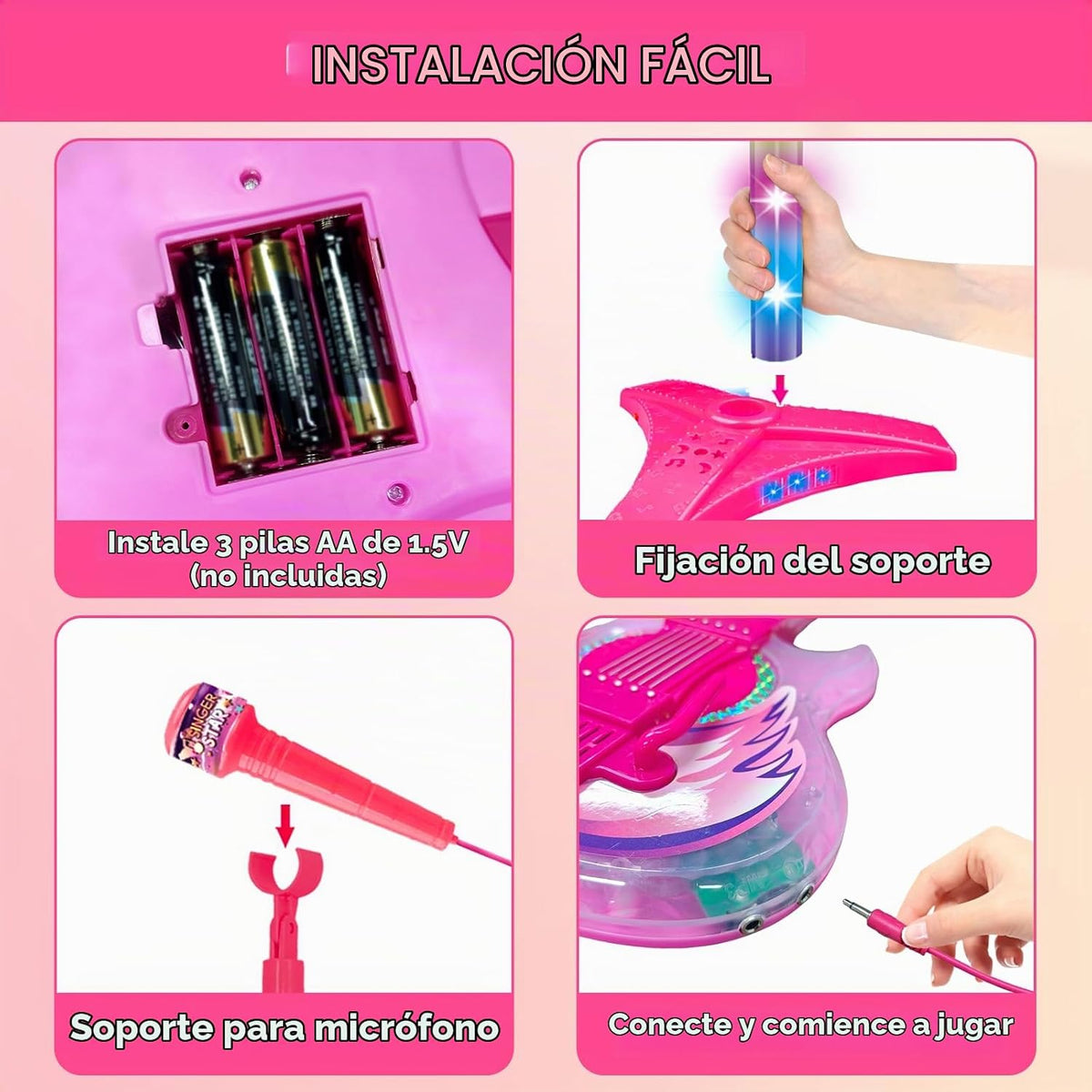 Juego de guitarra eléctrica y micrófono para niños, juguete musical, regalo