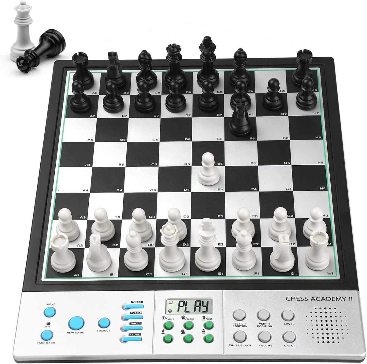Tablero de ajedrez electrónico avanzado, juego de ajedrez inteligente para computadora, aprendizaje de entrenador de voz AI para niños, ELO 2200+ para mejorar jugadores, piezas grandes magnéticas y tablero perfecto para adultos, pantalla LCD (plateado)