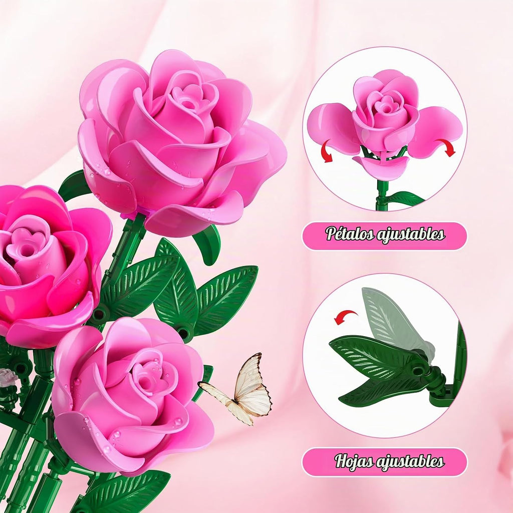 HiWEEGO Conjunto de construcción de ramo de flores de rosa rosa de 0.1 in
