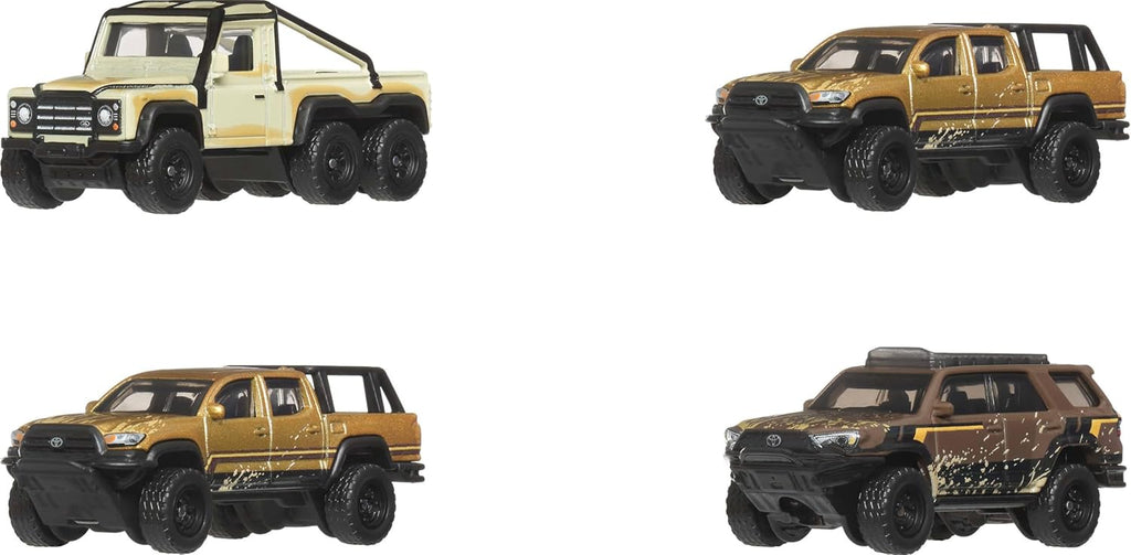 Matchbox - Autos de juguete Desert Chase Escape, paquete de 4 SUV fundidos a escala 1:64 de la película, incluye Toyota 4Runner con decoración exclusiva, juego coleccionable